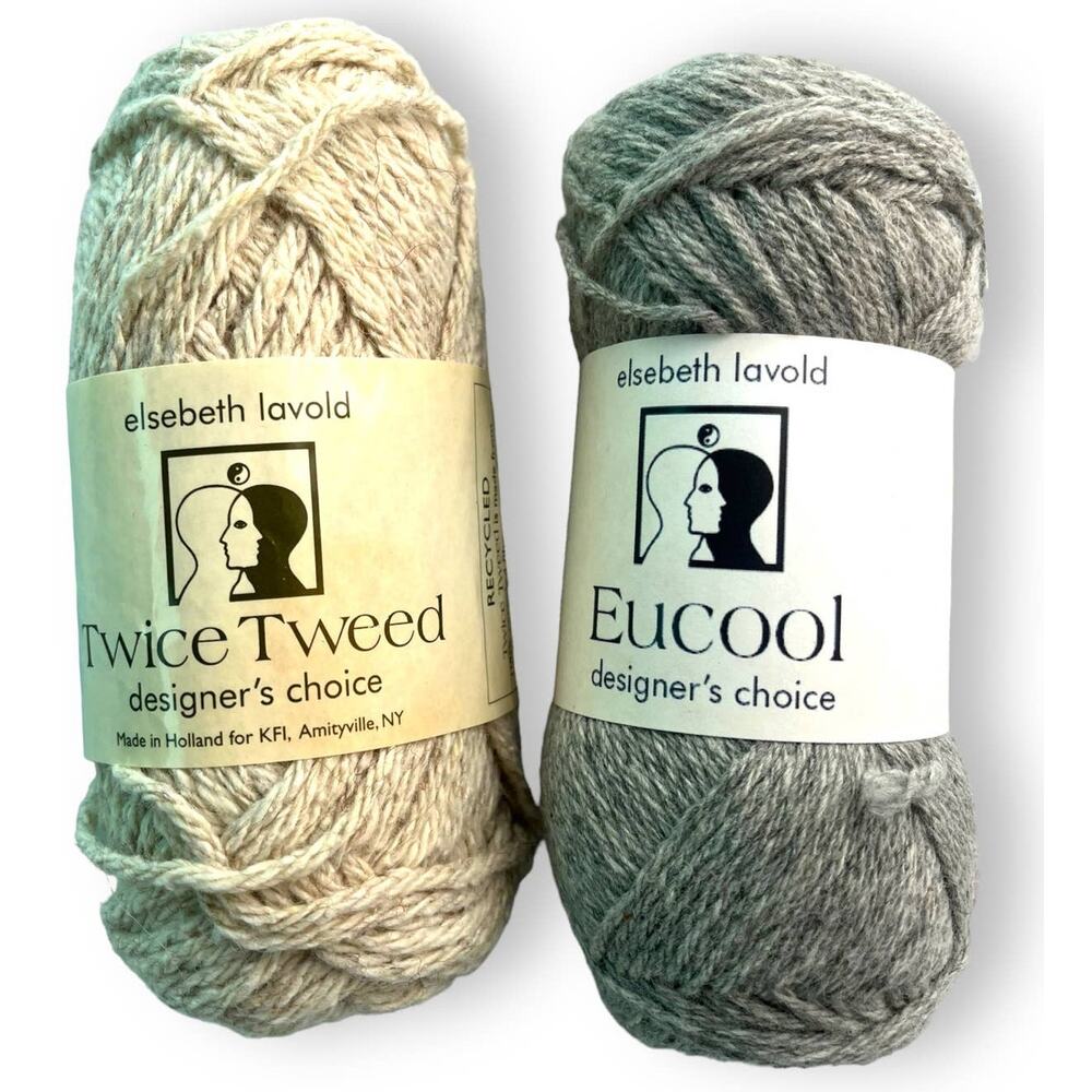 2 Skeins Elsebeth Lavold EUCOOL & TWICE TWEED Wool Yarn 🧶 Grey & Beige